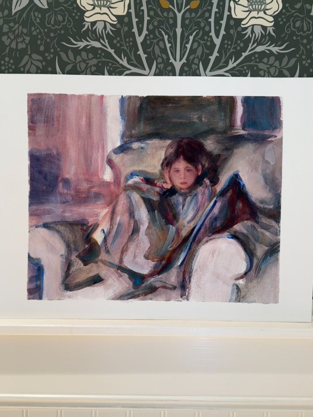 Original Watercolor Portrait – Young Girl Resting in Armchair | Impressionist Fi